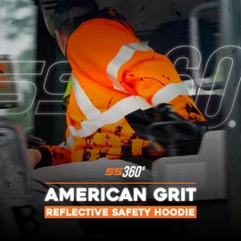 SafetyShirtz SS360º American Grit Hi Vis Hoodie for Men - Heavy-Duty Polyester with Soft Combed Fleece Interior - Class 3 Type R - Meets ANSI/ISEA 107-2020, Orange - Medium