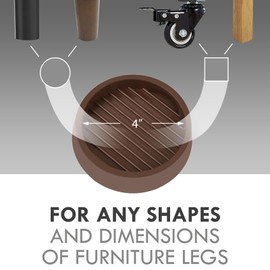 VOCOMO 4X4 Round Rubber Caster Cups, Non Slip Furniture Pads, Anti-Slip Gripper, Anti Skid Furniture Feet, Anti Slide Floor Protector for Bed Couch Table Chair Stoppers (Brown, 4 Pack)