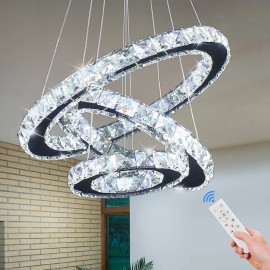 Dimmable LED K9 Crystal Chandelier 3-Ring Pendant Light with Remote Control Adjustable Height Home Hotel Living RoomShade color: Dimmable, Lamp Power(W): 50, Number of Lights: LED, Product Size: 40+30+20cm