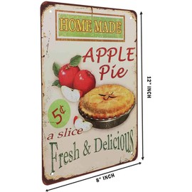 HOSNYE Home Made Apple Pie Tin Sign Slice with Fresh Delicious Attractive Advertisement Vintage Metal Tin Signs for Men Women Wall Art Decor for Home Bars Clubs Cafes 8x12 Inch