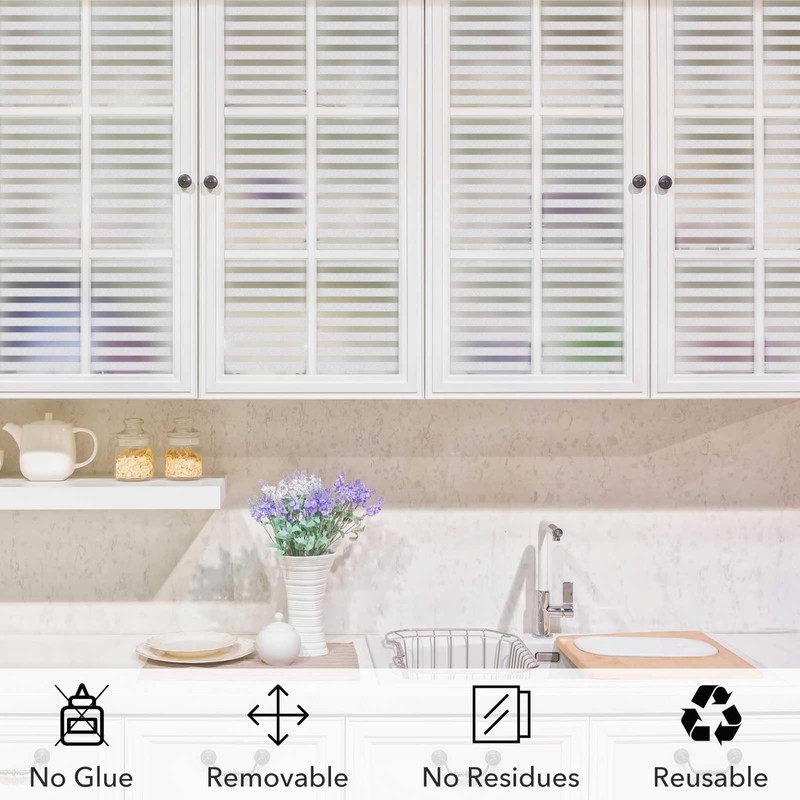 VSUDO Privacy Window Film, Frosted Stripe Pattern Window Tint for