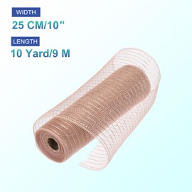 MECCANIXITY 10 Inch Glitter Poly Burlap Mesh for Wreath, Decorative Mesh Fabric Ribbon 10 Yard for Fall Easter Christmas Flower Bow, Light Brown & Gold