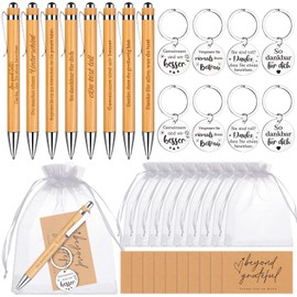 64 Stück Dankeschön Geschenke Inspirierende Bambus Kugelschreiber Holz mit Organzabeutel Dankeskarte Glücksstift Motivations Schlüsselanhänger Abschiedsgeschenke für Mitarbeiter Kollegen Team Lehrer
