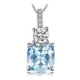 JewelryPalace 2.2ct Cushion Cut Genuine Sky Blue Topaz Pendant Necklace for Women, 14k White Gold Plated 925 Sterling Silver Necklace, Natural Gemstone Jewellery Sets 18 Inches Chain
