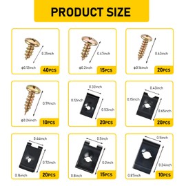 gunhunt 170 PCS Car Screw Assortment Kit, Metal U Clips Kit, Universal Car Replacement Parts for Dash, Panel, Interior Engine Screw Bolt (Multicolored)