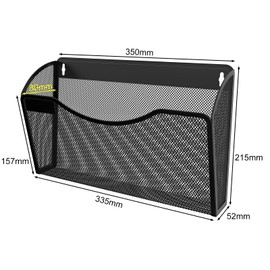 EasyPAG 1 Pocket Landscape A4 Mesh Hanging Wall Mounted File Holder Mail Organiser Magazine Storage with Tag Plate,Black