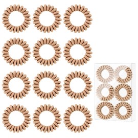 ZOUIQSS Spiral Hair Ties,Ponytail Holder Phone Cord Hair Coil Bands for Women Girls,Traceless,Strong Hold,Suitable for All Hair Types(Cloth Beige,12 Pcs)