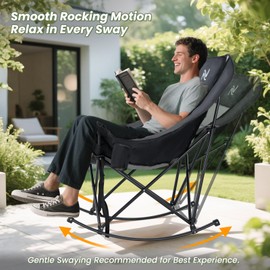 ABORON Oversized Rocking Camping Chair for Adults, Fully Padded Folding Outdoor Lawn Chair with Cooler Bag & Side Pocket, Portable Recliner Chair for Camp, Patio, Backyard, Supports 400 lbs