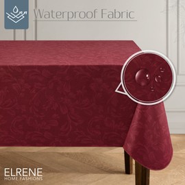 Elrene Home Fashions Camile Floral Damask-Scroll Water- and Stain-Resistant Vinyl Tablecloth with Flannel Backing, 60 Inches X 84 Inches, Rectangle, Brick