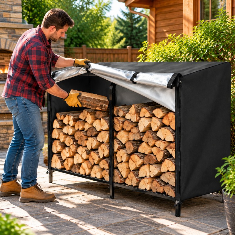 Firewood Rack Cover for Outdoor Storage – Waterproof Weather Protection