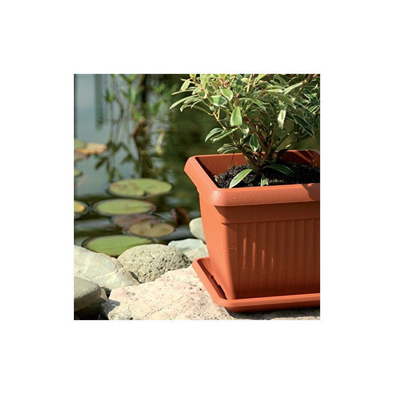 Terra-cotta colour plastic saucer TERRA SQUARE 27 cm stand for
