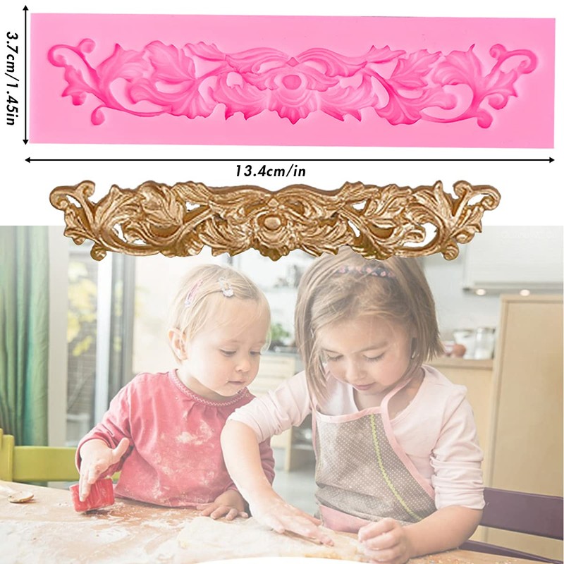 Rainmae 5 Pcs Baroque Style Curlicues Scroll Lace Fondant Silicone