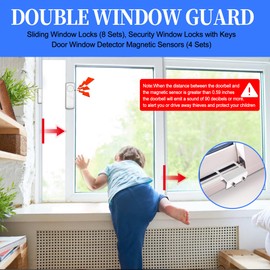 Douevo 4 Door and Window Alarm & 8 Window Locks for All Kinds of Sliding Doors and Windows, Drill-Free Quick Installation Child Safety Device for Home, Office, Apartment(4 Alarm + 8 Black Lock 01)