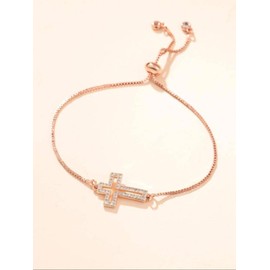 Rhinestone Cross Charm Bracelet, Fashionable Matching Bracelet Jewelry for Women & Men for Party, Daily Clothing Decor, Girlfriend Gifts:_Rose Gold_one size fits all