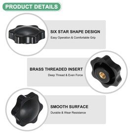 M METERXITY 12-Pack 6 Star Knobs, 1/4"-20 Female Thread 1.26"(32mm) Hexagon Head Blind Hole Clamping Grip Handles for Machinery/Electronic/Woodworking, Brass Screw-On Threaded Knob [Black]