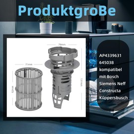 Mikrofilter fein Sieb Kompatibel mit Bosch Siemens Neff Constructa Küppersbusch Geschirrspüler – AP4339631, 00651097, 645038, 651097 Spülmaschine ersatzteile