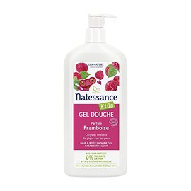 Natessance - Duschgel für Körper und Haare Kids – Himbeere – zertifiziert Bio Cosmos Organic – Flasche 100% pflanzlich – 500 ml