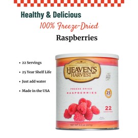 Heaven's Harvest Freeze-Dried Raspberries 25 Year Shelf Life | 22 Servings, 100% Real Fruit (Emergency Survival Food #10 Size Can)