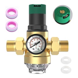 Water Pressure Regulator with Pressure Gauge, Water Filter, 3/4 Inch House Connection, Reusable Pressure Regulator, Water Filter, Pre-Filter, Sediment Filter, Water Pressure Regulator, Brass