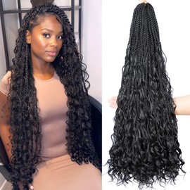 Senegalese Twist Crochet Hair for Black Women 24inch Boho Island Twist Crochet Braids With Curly Ends 20strands/pack Pre looped Goodess Boho Box Braids Hair for Braiding Hair Extensions(1b, 7pack)