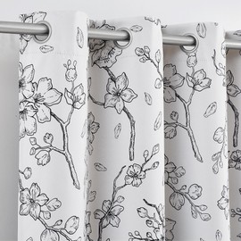 Geomoroccan Floral 100% Blackout Curtains 84 Inches Long for Bedroom Living Room Black White Flower Patterned Room Darkening Thermal Insulated Grommet Top Vintage Window Treatment Drapes, 52x84 2 Set