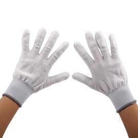 ZJchao Guantes Antiestáticos, 1 par Guantes blancos PU antideslizante recubierto Guante de nylon estiramiento engrosado guarnición estirable Guantes de plata Moneda Inspección Guantes(1#)