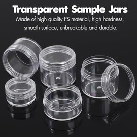 GOLACKY 10 Pieces Small Travel Containers, 3/5/10/15/20 Gram Size Travel Containers for Creams, Sample Containers with Screw Lids, 12Pcs Labels/2Pcs Mini Spatulas, Plastic Makeup Containers (Clear)