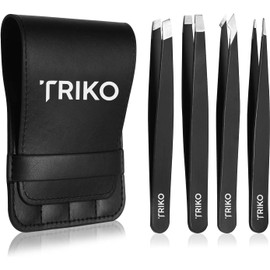 Triko Pinzas profesionales para depilar, cuidado y belleza personal, Set de pinzas de depilación de acero inoxidable de diferentes puntas para cuidado facial, Pinzas de acero inoxidable (Negro)