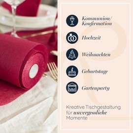 100%Mosel Fleece Table Runner, Bordeaux Red (30 cm x 25 m), Decorative Table Runner, Elegant Table Decoration for Birthdays and Weddings, Colourful Decoration for Special Occasions