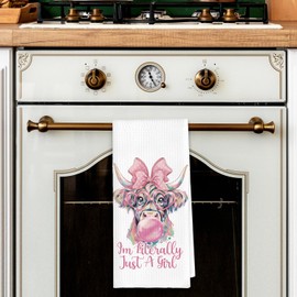 ETYZE Cute Kitchen Bathroom Towels Highland Cow Gifts for Women Teen Girls,Coquette Cows Gifts for Women,I'm Literally Just A Girl Hand Tea Towels Dish Towel,Pink Cow Decor for Bathroom,24x16 Inch