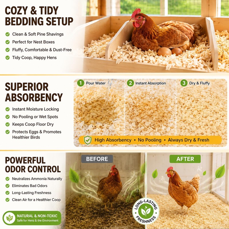 Eyaeyao 16 oz Natural Pine Shavings, Absorbent Chicken Coop Bedding