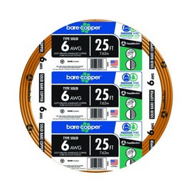 Building Wire, Bare Copper, 6 Awg, 25Ft