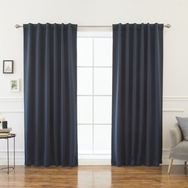 Best Home Fashion Premium Thermal Insulated Blackout Curtains - Back Tab/Rod Pocket - Navy - 52" W x 120" L - Tie Backs Included (Set of 2 Panels)