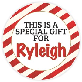 This is a Gift for Ryleigh - 10 Pack Circle Stickers 3 Inch - Candy Cane Merry Christmas Gift Tag Present Tree Holiday Custom Name Santa Claus
