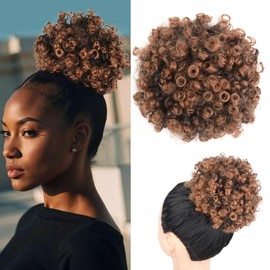 ZIRANJUAN High Puff Afro Ponytail Clip-In - Short Kinky Curly Hair Extensions with Clips Drawstring for Girls Fiber Synthetic Bun (1B/30)