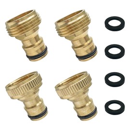 G3/4inch Brass Water Hose Pipe Faucet Nozzle,Brass Garden Water Hose Pipe Faucet Nozzle Quick Connect Adapter with Rubber Washers(2Pcs Female + 2Pcs Male)