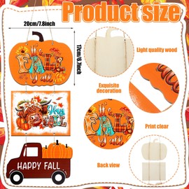 CroBlissful 3 Pcs Thanksgiving Wooden Hanging Signs for Front Door It's Fall Yard Sign Autumn door decor Pumpkin Door Sign Wooden Truck Sign Fall Cow Sign Harvest Outdoor Kitchen Wall Decor