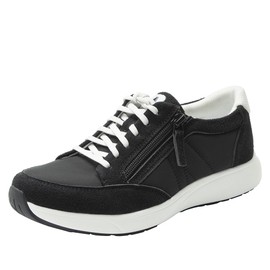 Alegria Eazeer Lightweight Fashion Sneaker with Cork Footbed for Arch Support and Side Zipper for Easy Slip On and Off Monochrome 7.5 M US