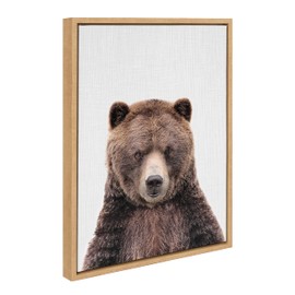 Kate and Laurel Sylvie Cute Bear Color Framed Canvas Wall Art by Simon Te of Tai Prints, 18x24 Natural, Colorful Animal Art Wall Décor
