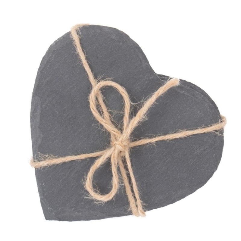 Red Hamper SL002 Drinks Heart-Shaped Slate Coaster Set 4, Wicker