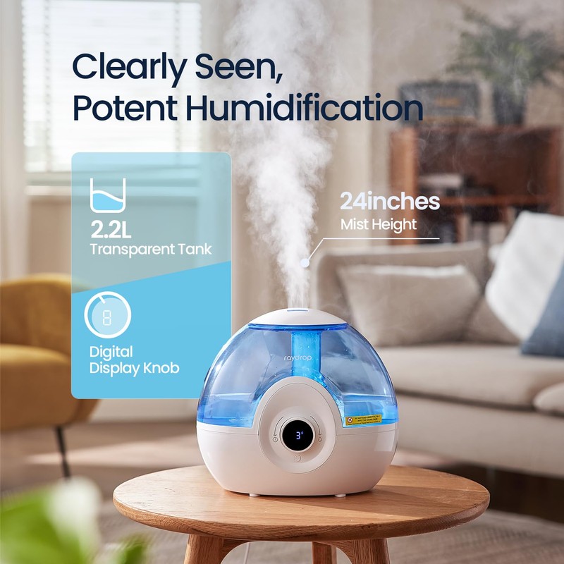 raydrop 2.2L Humidifiers for Bedroom, Cool Mist Humidifiers with Timer,