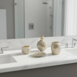Ceramic Bath Hardware Accessory Set Round Brass Electroplated Contemporary Design For Bathroom Freestanding Easy CleaningColor: as Pic Color