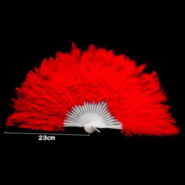 Jagowa 1 Piece Feather Fan Fluff Fan Hand-Operated Wedding Fan Delicate Elegant Party Fan Feather Fan Folding Fan Performance Dance Accessories Hair Fan (Red)