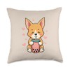 Cute Corgi Drinking Boba Kawaii Dog Lover Throw Pillow
