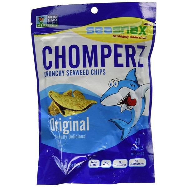 Seasnax Chomperz Crunchy Original Seaweed Chips, 1 Ounce -- 8 per case.