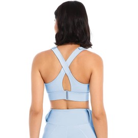 SEAUR Sports Bra, Fixed Chest Padding, Front Zip, Women's Bra with Adjustable/Not Adjustable Straps, Training Bustier for Running, Yoga, (Style 1, Adjustable) Blue