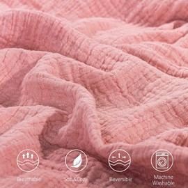SE SOFTEXLY Muslin Throw Blanket, 100% Cotton Blankets for Adults and Baby, 4-Layer Soft Breathable Bed Throw Blankets All Season,Twin Blanket (60"x80",Coral Pink)