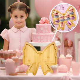 1PCS Wooden Bow Baby Shower Decorations Bowtie Charcuterie Boards for Tabletop Baby Girl First Birthday Food Tray Coquette Serving Platter Fillable Fruits Dish Plates for Bow 1st Birthday Party Decor