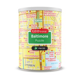 Geotoys Baltimore Mini City Puzzle - 100 Piece Puzzles for Kids and Adults in Portable Can, 13" x 10" Educational Travel Puzzle for Ages 7 and Up - Mini Puzzles to Learn & Explore Geography