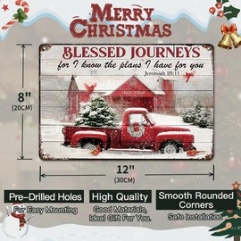 Red Truck Barn Cardinal Blessed Journeys Merry Christmas Metal Sign